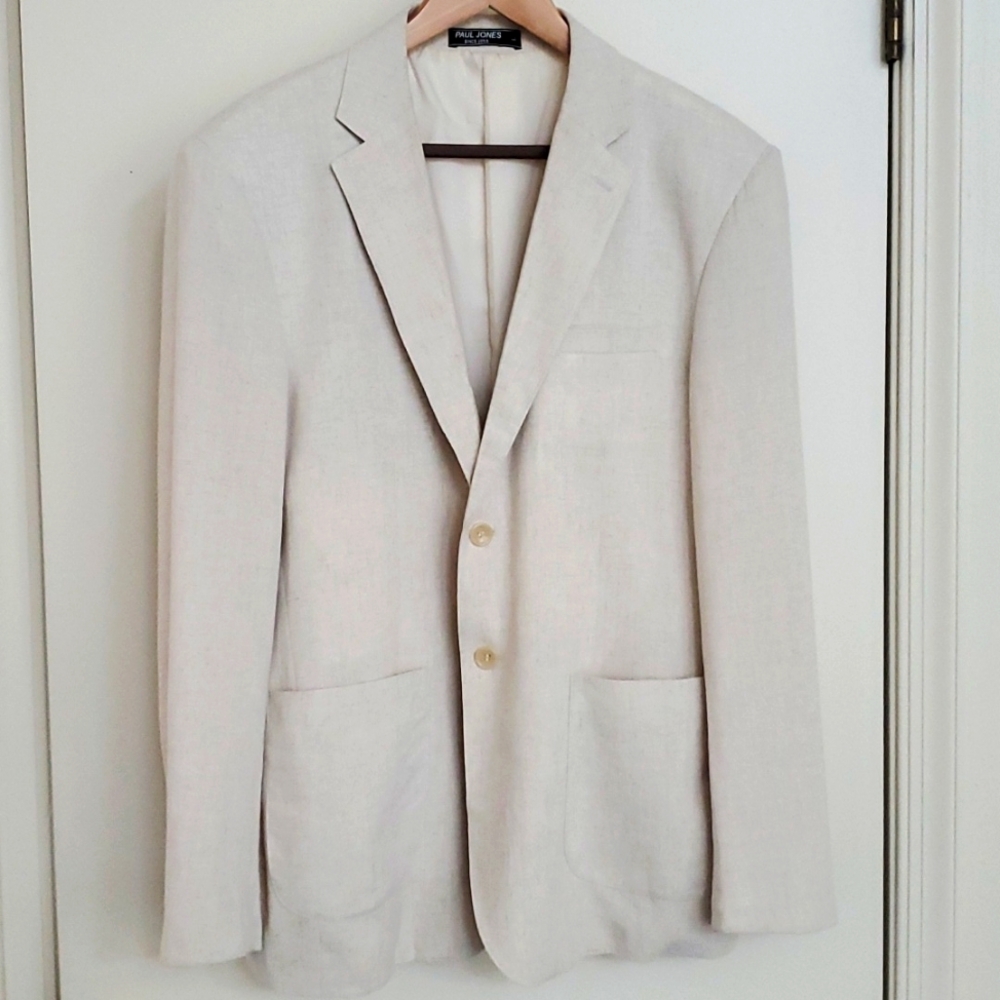Paul Jones men's beige blazer size L reg.70%rayon 30%linen(lined.)